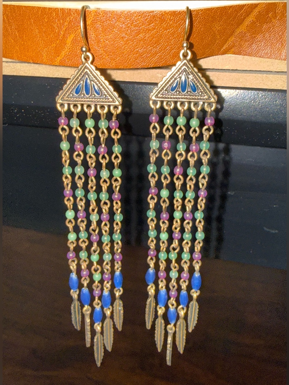 Vintage Native/Bohemian Multi-Color Beaded Fringe Drop Earrings